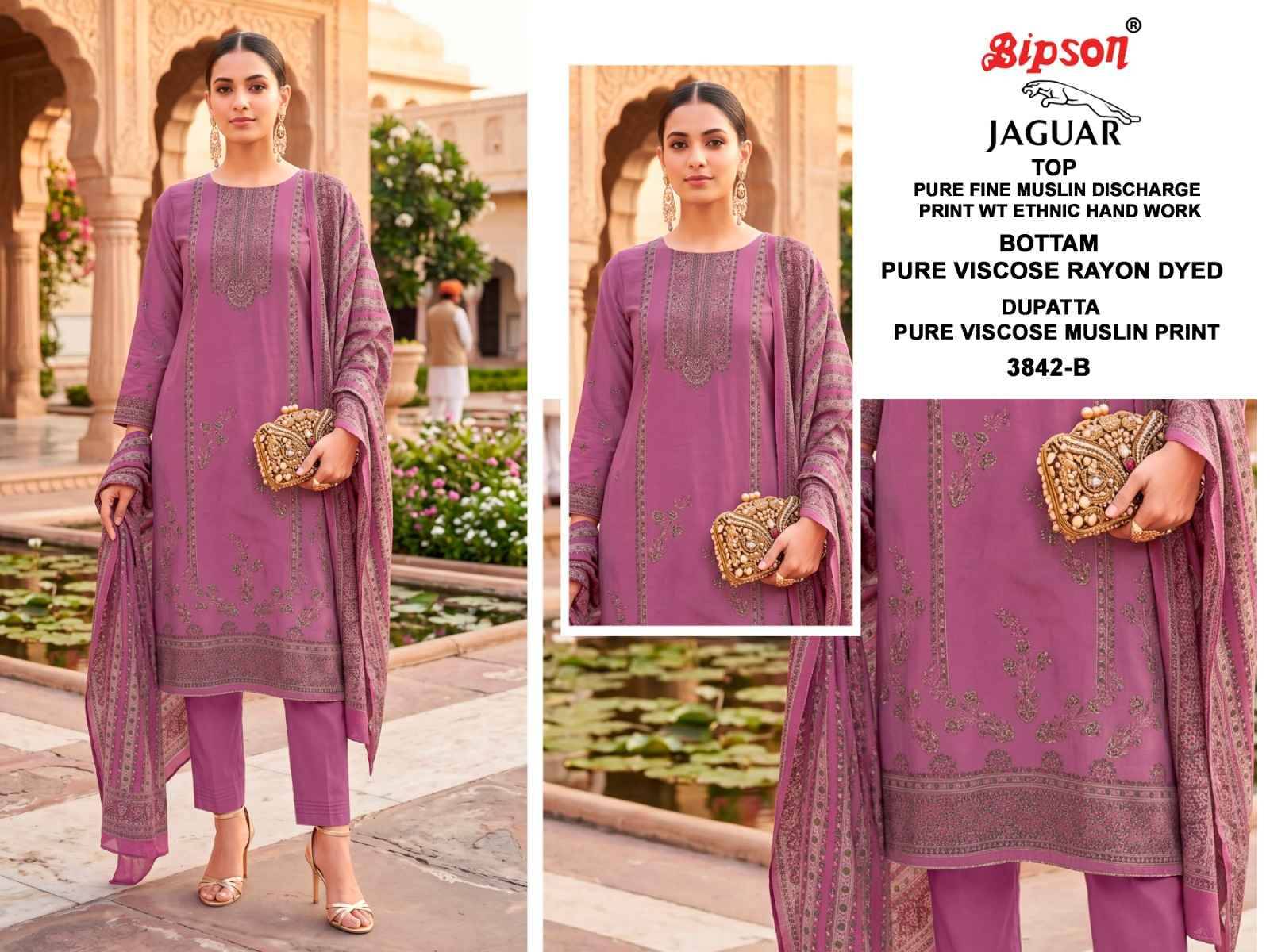 JAGUAR - 3842 Series BIPSON PRINTS Beautiful Stylish Festive Suits Fancy Colorful Casual Wear & Ethnic Wear & Ready To Wear Pure Visocse Muslin Print With Embroidered Dresses At Wholesale Price